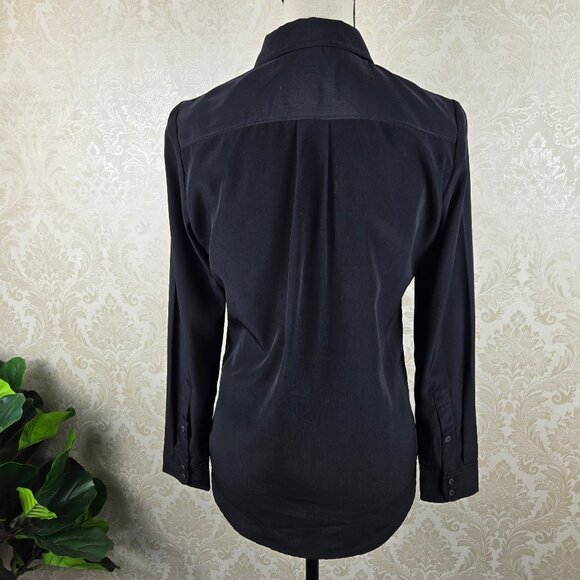 Mango Size XS Black Button Down Shirt Long Sleeve Chest Pocket Rounded Hem - Picture 6 of 10